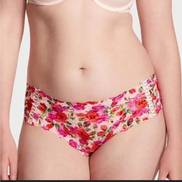 VICTORIA SECRET ROSE PINK/RED FLORAL THE LACE UP LACIE CHEEKY PANTY SIZE XL - Picture 1 of 15